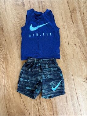 Nike Royal Blue Tank Top and Teal-Accent Athletic Shorts